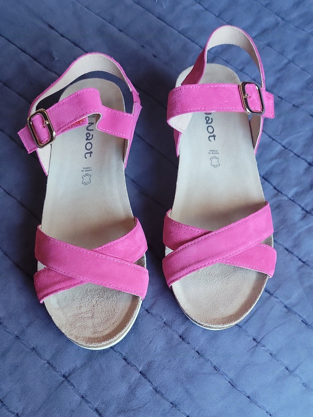 Naot Pink Suede Crisscross Ankle Strap Sandals